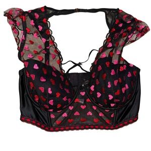 Crystal Martin Black Heart‎ Mesh Balconette Corset Bra Bustier Lingerie